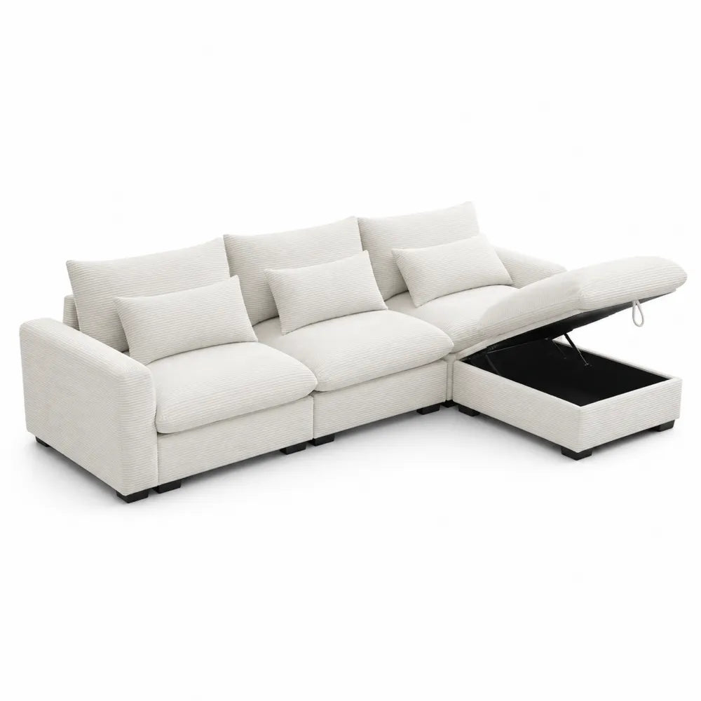 Canapé d'angle en tissu avec méridienne et rangement 290x160x85 cm