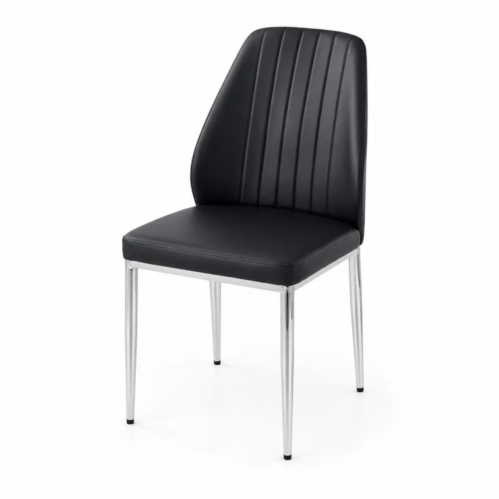 Chaise en cuir synthétique noir avec pieds en métal