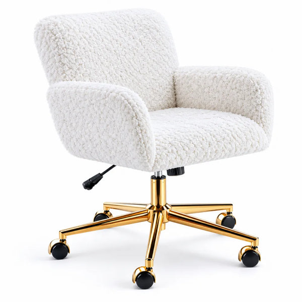 Chaise pivotante en bouclé avec base métallique dorée