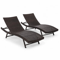 Ensemble de 2 chaises longues en rotin brun