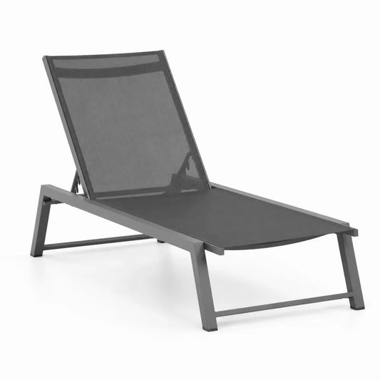 Chaise longue extérieure aluminium et textilène réglable Gris 195x65x32 cm