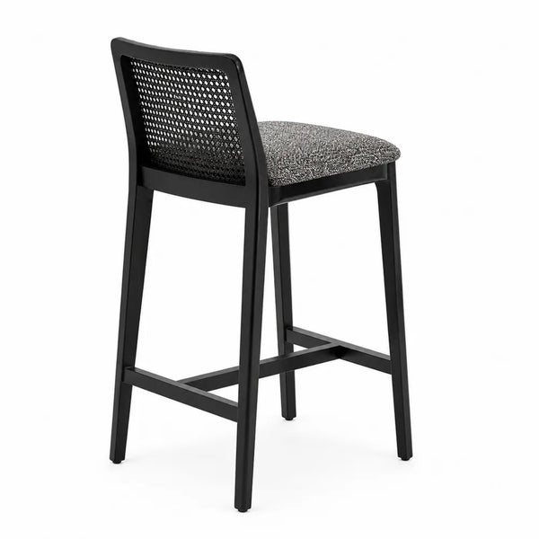 Tabouret de bar en métal noir avec assise en tissu gris