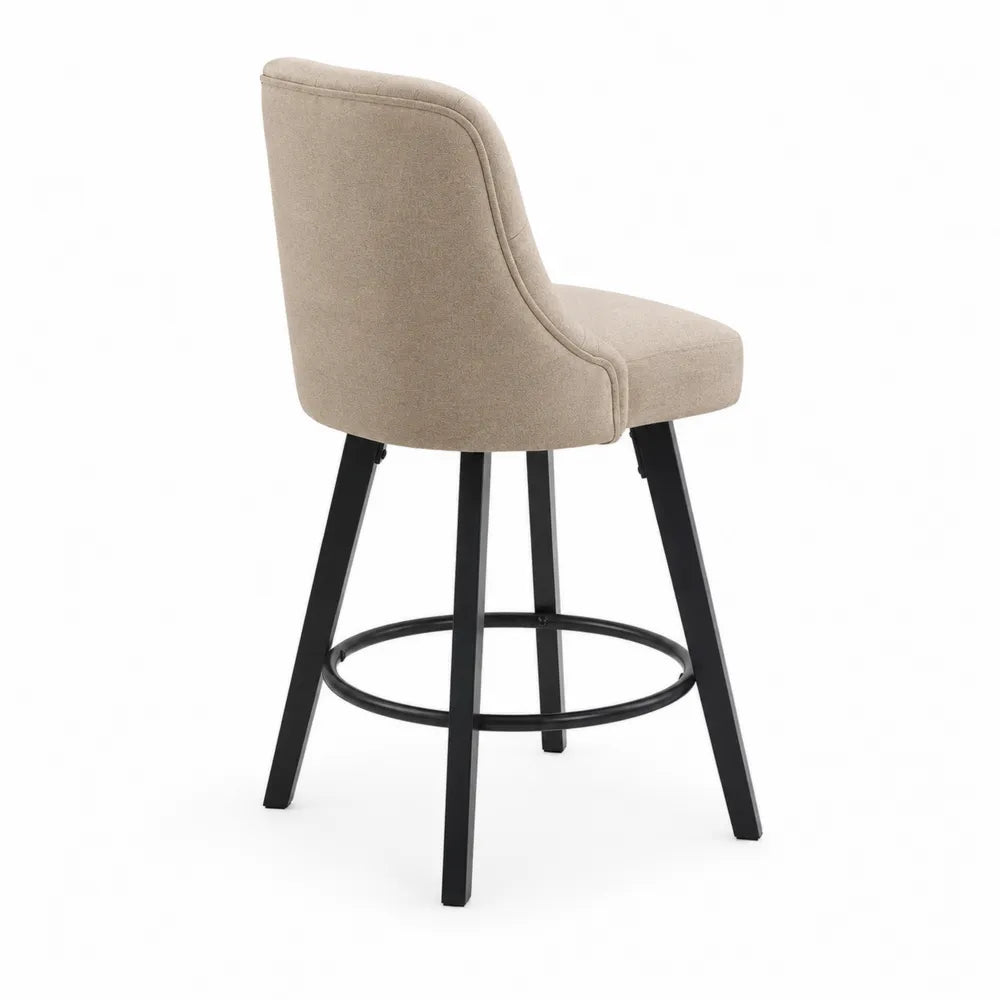 Tabouret de bar en tissu beige avec pieds en métal noir