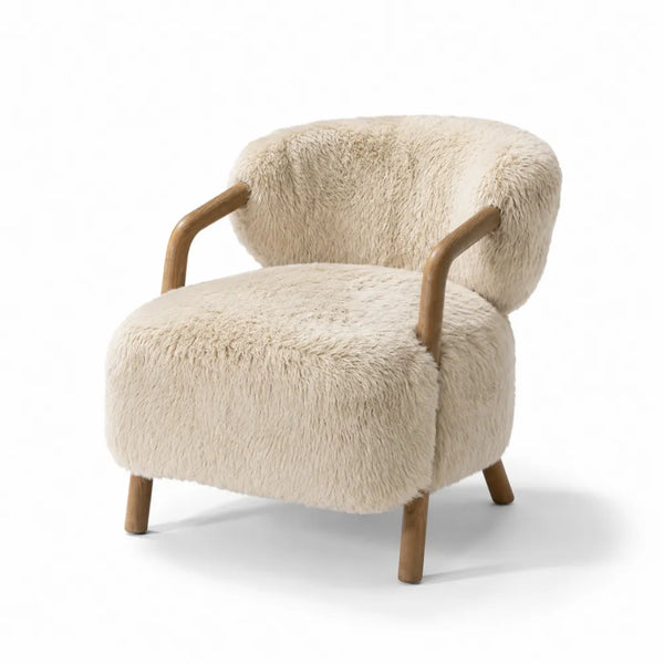 Fauteuil en bois et tissu peluche Beige