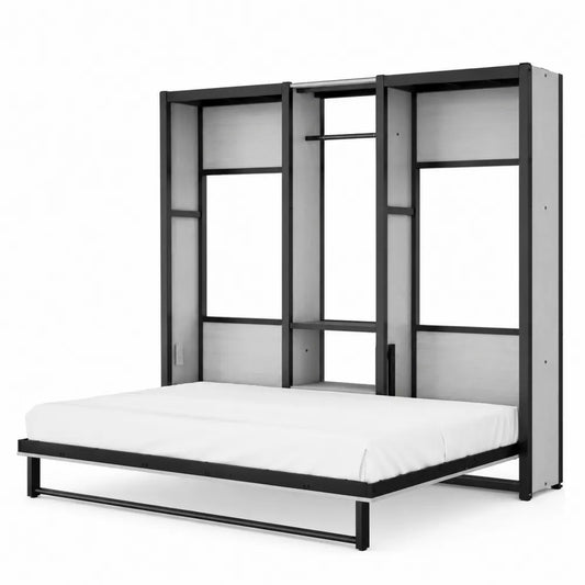 Lit escamotable en métal et MDF avec matelas 200x160 cm Blanc/Noir