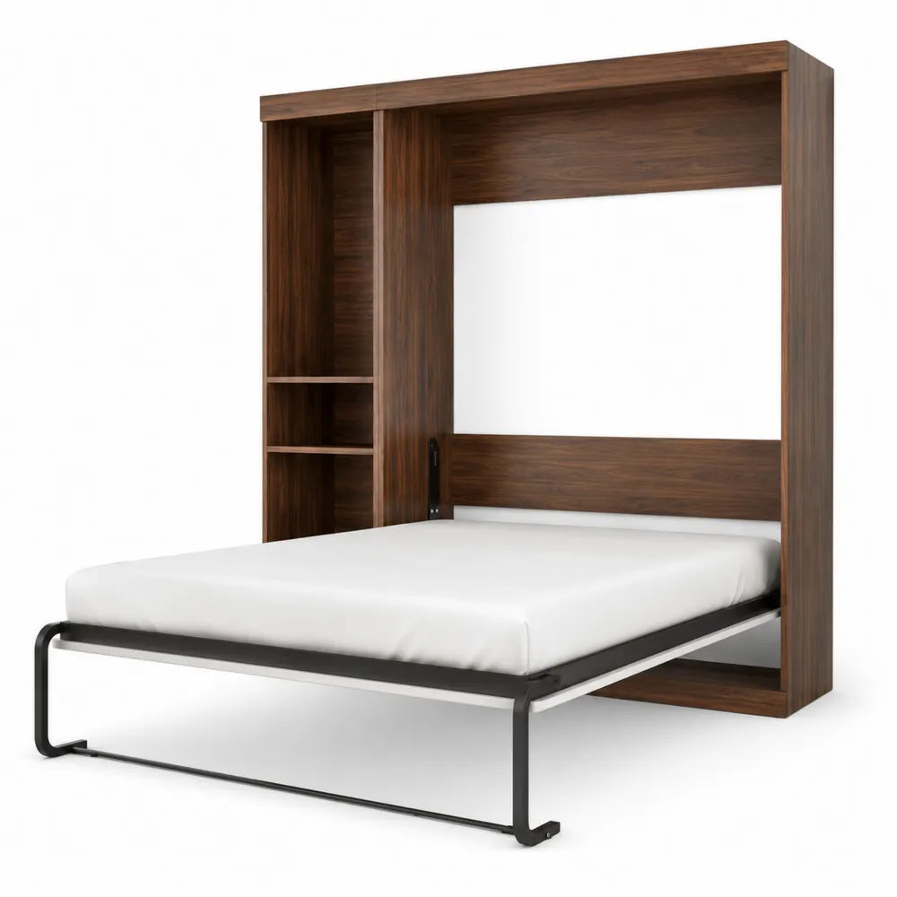 Lit escamotable en bois et métal avec étagères 140x200 cm Marron/Noir