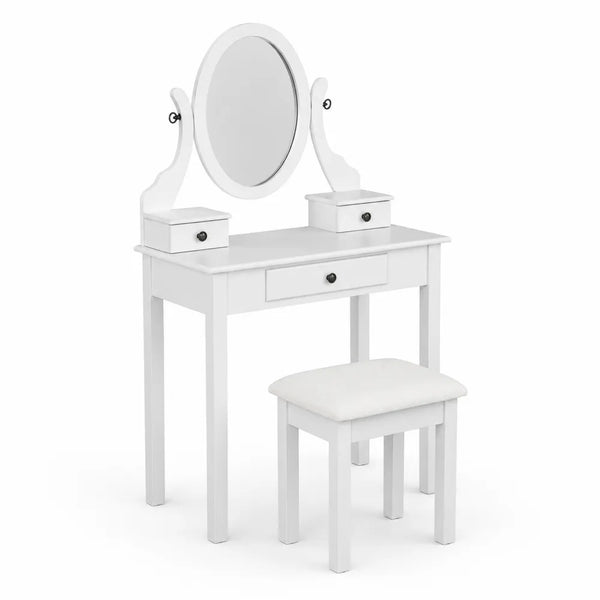 Coiffeuse avec miroir ovale et tabouret en bois MDF Blanc