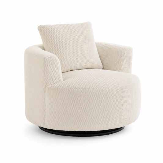 Fauteuil pivotant en bois et polyester Crème