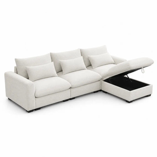 Canapé d'angle en tissu avec méridienne et rangement 290x160x85 cm