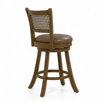Tabouret de bar pivotant en bois avec dossier en rotin et assise marron